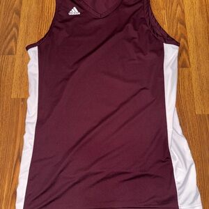 Adidas Maroon and White Tank Top XL